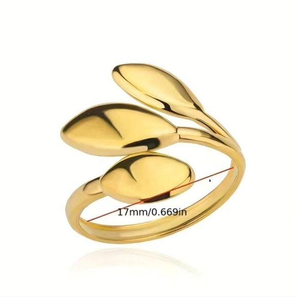 Simple Leaf Opening Ring Stainless Steel Golden Plated Size 8 - Picture 3 of 4